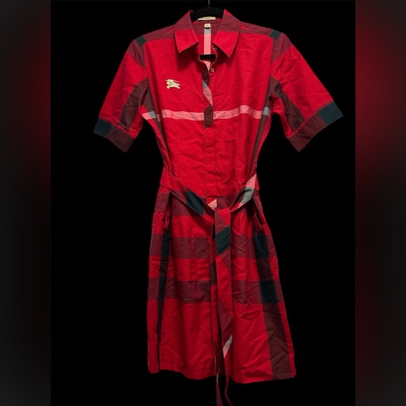 Burberry London England Red Checkered collar cotton dress - Picture 1 of 17